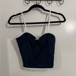 Navy Blue Lace Trim Cami Top